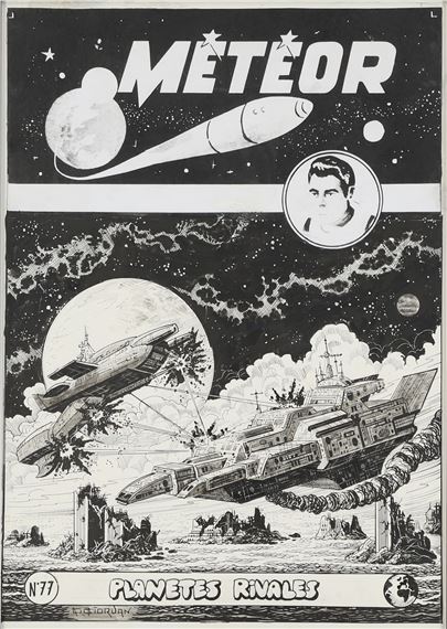 Planètes rivales, projet de couverture alternative pour le Meteor 77 - Raoul Giordan