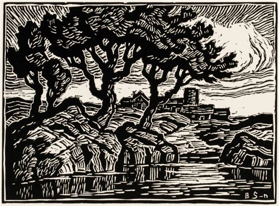 BIRGER SANDZEN (1871-1954) PENCIL SIGNED BLOCK PRINT by Birger Sandzén, 1935