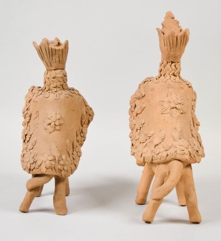 Artwork by Teodora Blanco Nunez, 1928-1980). Pair of Mexican folk art pottery figures. Figure riding elephant, Made of pottery