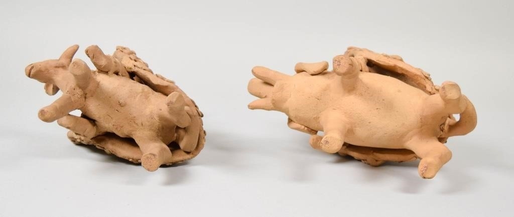 Artwork by Teodora Blanco Nunez, 1928-1980). Pair of Mexican folk art pottery figures. Figure riding elephant, Made of pottery