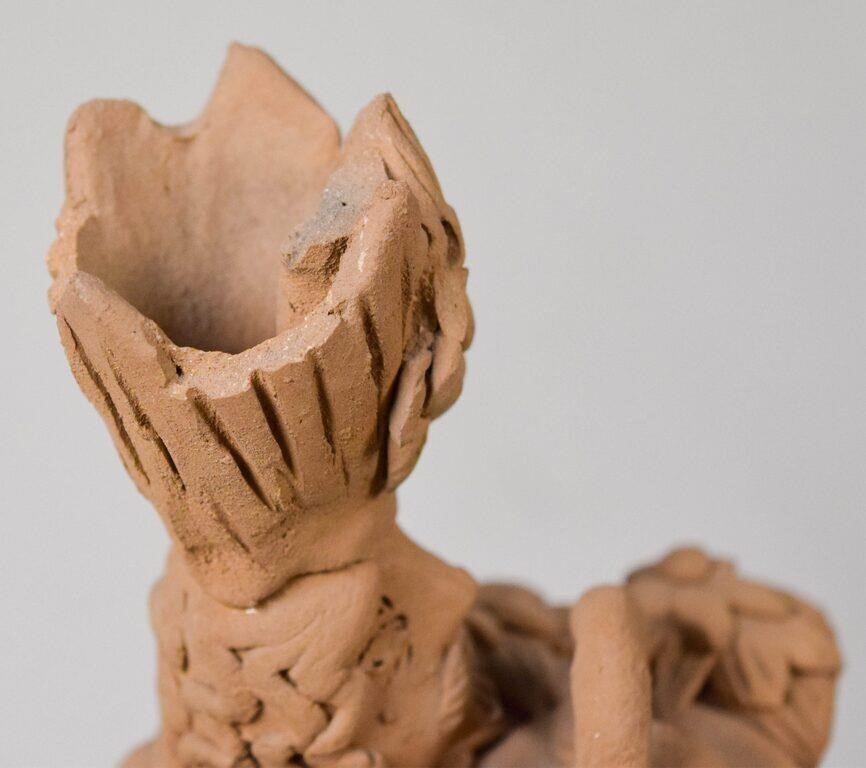 Artwork by Teodora Blanco Nunez, 1928-1980). Pair of Mexican folk art pottery figures. Figure riding elephant, Made of pottery