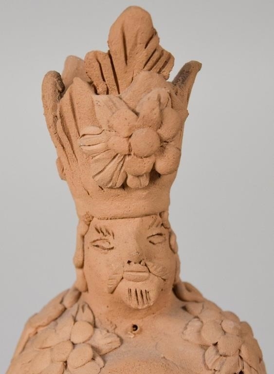 Artwork by Teodora Blanco Nunez, 1928-1980). Pair of Mexican folk art pottery figures. Figure riding elephant, Made of pottery