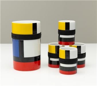 A set of Frank Kerdil for PO "Mondrian" porcelain mugs (Largest:H:13cm - Frank Kerdil