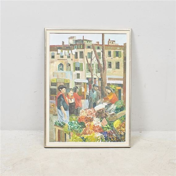 Torget i Grasse. Oil on canvas by Harry Wichmann