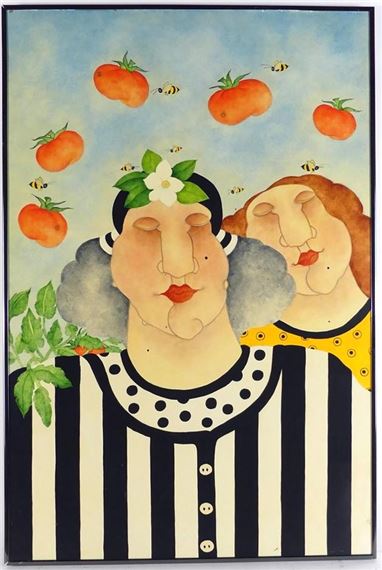 Untitled: Two Figures, Tomatoes and Bees - Ann Hunsberger