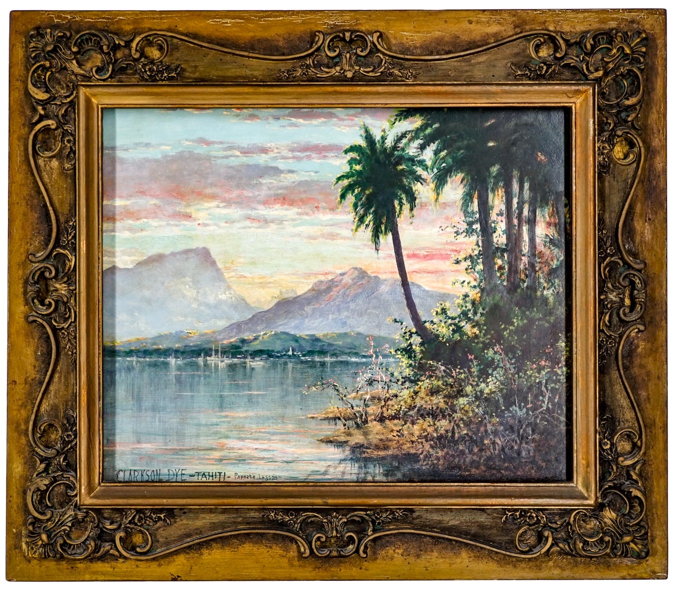 Artwork by Clarkson Dye, Clarkson  Tahiti Harbor Scene, Made of Original oil painting on Masonite