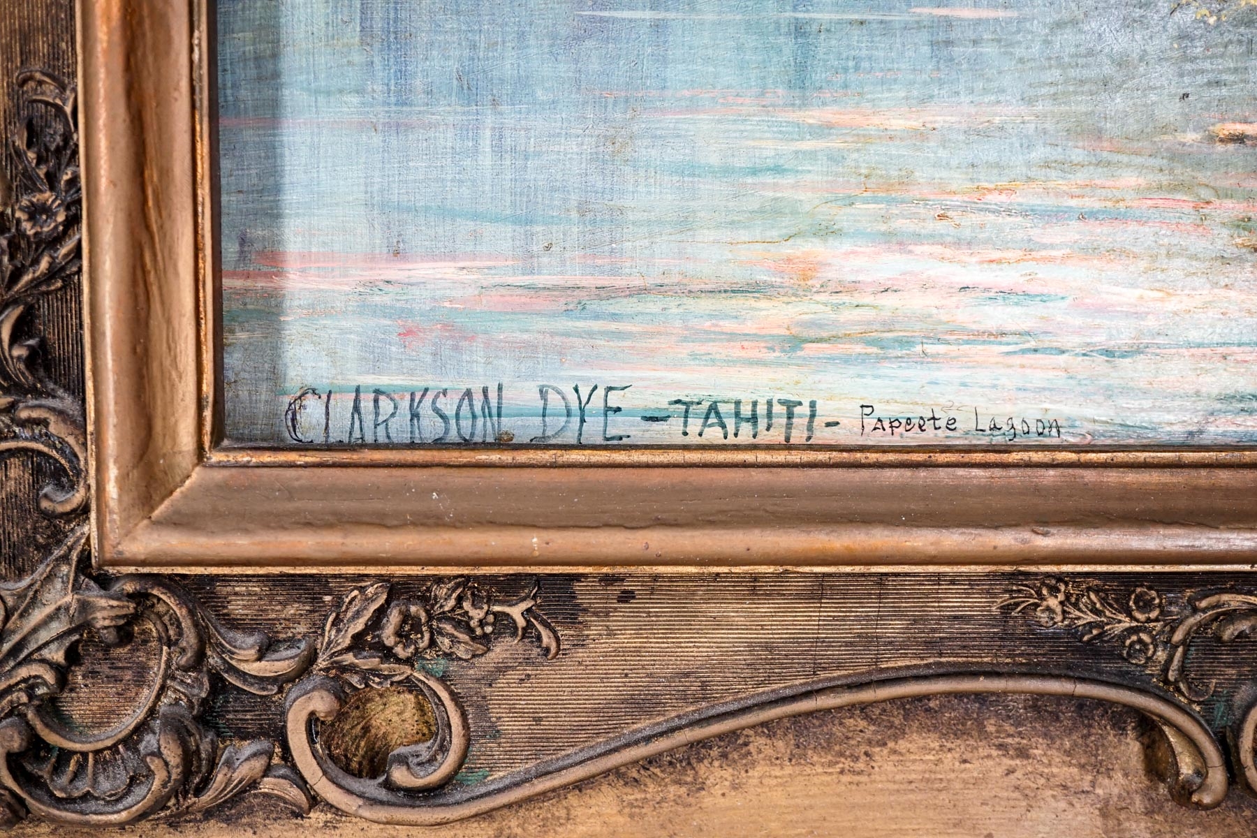 Artwork by Clarkson Dye, Clarkson  Tahiti Harbor Scene, Made of Original oil painting on Masonite