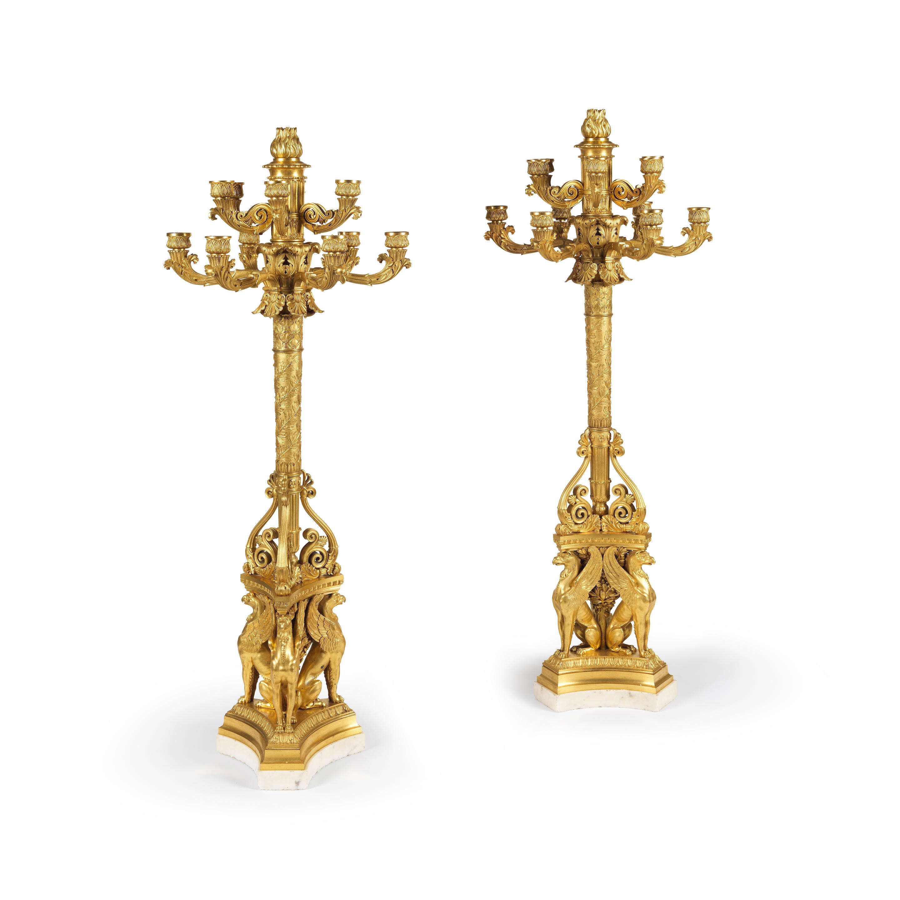 Thomire | A pair of Louis-Philippe ormolu twelve-light sphinx ...