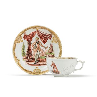 A very rare Meissen Hausmaler teacup and saucer, circa 1740-1742 - F. Mayer