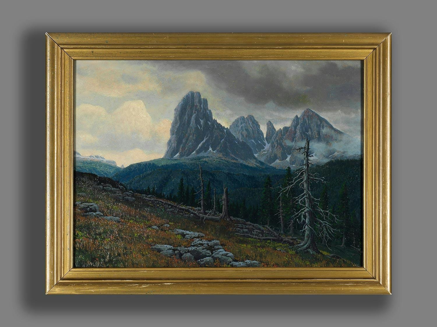 Artwork by Rudolf Reschreiter, DIE LANGKOFELGRUPPE (GRUPPO DEL SASSOLUNGO, Made of oil on cardboard