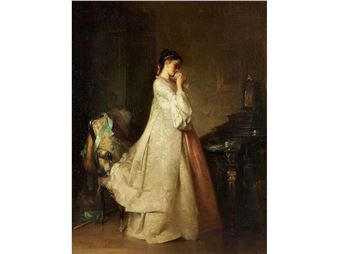 INTERIEUR MIT JUNGER DAME VOR SCHREIBSEKRETÄR - Pancraz Körle