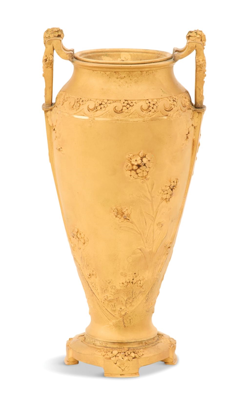 Artwork by Som-charles Guenardeau, French Art Nouveau Gilt-Bronze Vase, Made of bas-relief