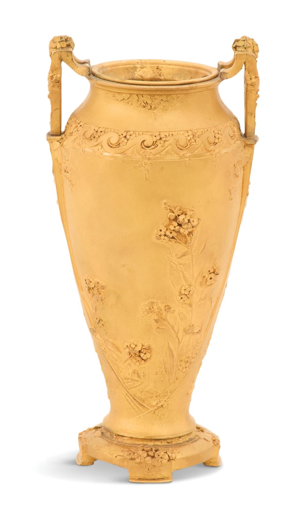 Artwork by Som-charles Guenardeau, French Art Nouveau Gilt-Bronze Vase, Made of bas-relief