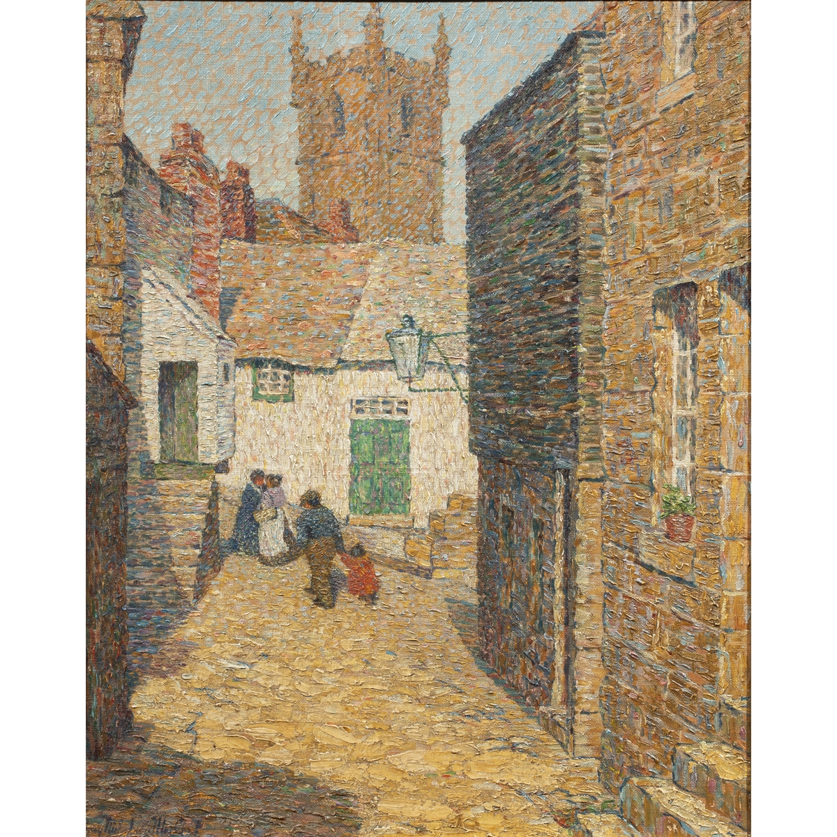 Artwork by Mary Nicholena MacCord, Village Scene, Made of oil on canvas affixed to board