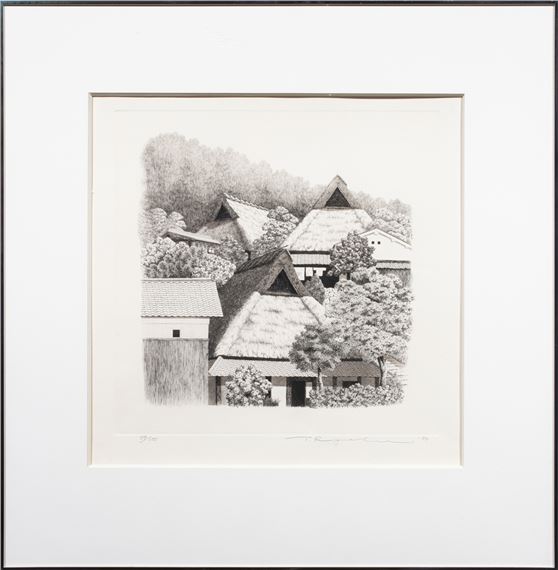 Tanaka Ryohei (1933-2019) - Village in Summer. Etching and aquatint on paper by Ryohei Tanaka, dated 1980