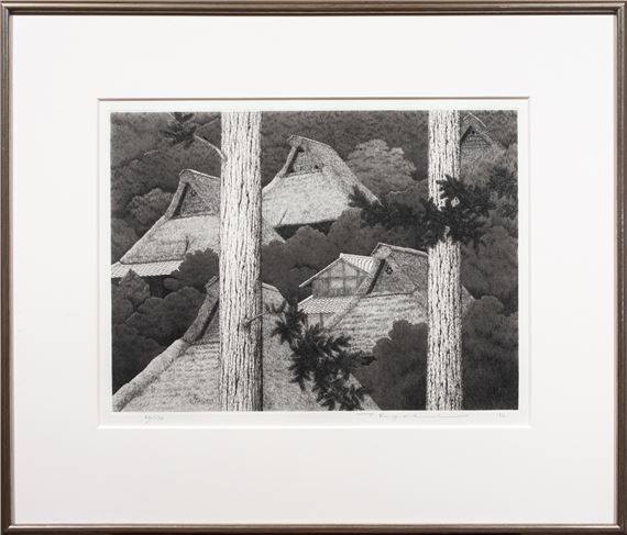 Tanaka Ryohei (1933-2019) - Mountain Village Number 1. Etching and aquatint on paper