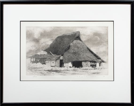 Tanaka Ryohei (1933-2019) - Ruined Farm House. Etching and aquatint on paper