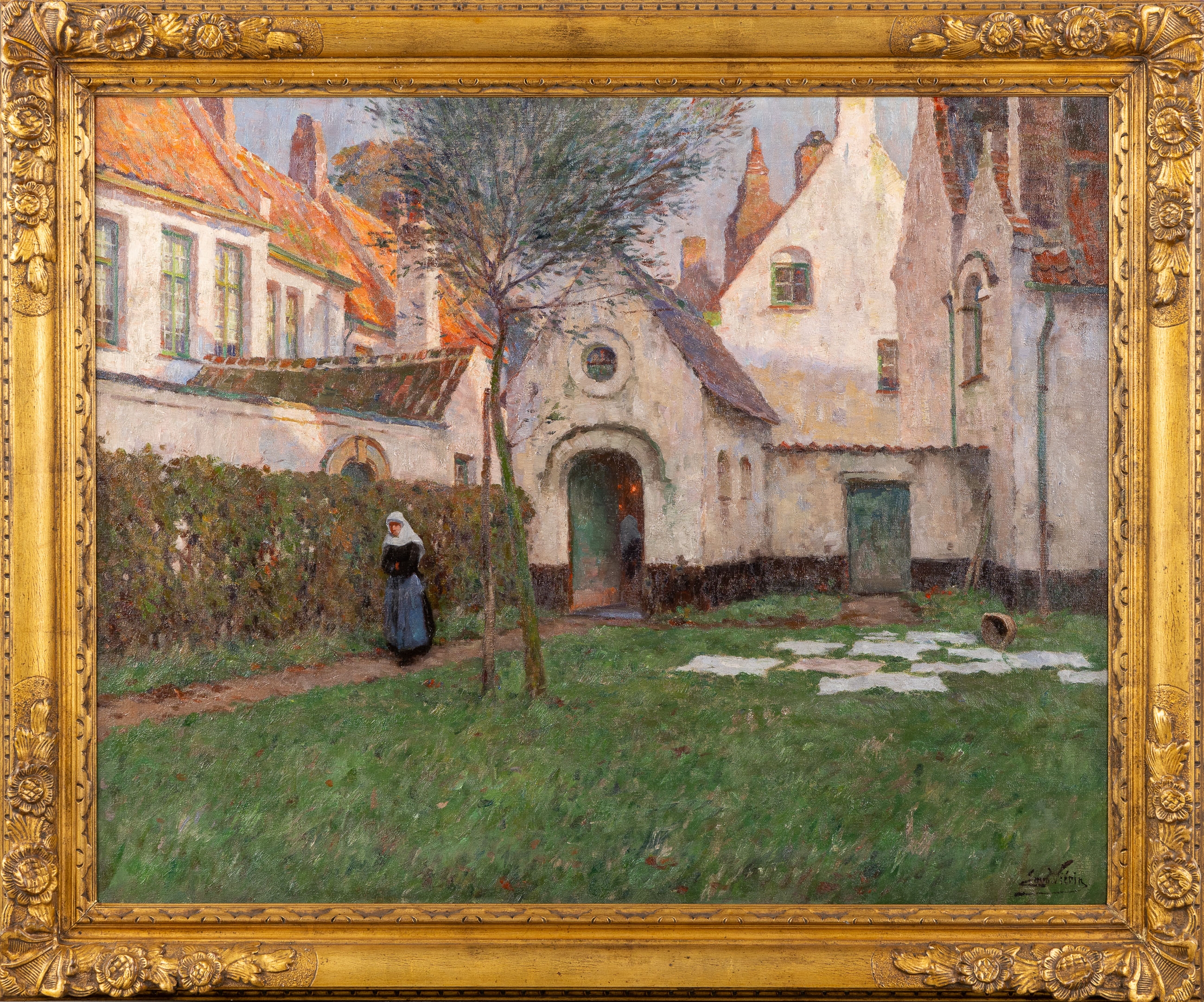 Artwork by Emmanuel Vierin, The Bleaching of the Laundry at the Beguinage of Kortrijk, Made of Oil on canvas
