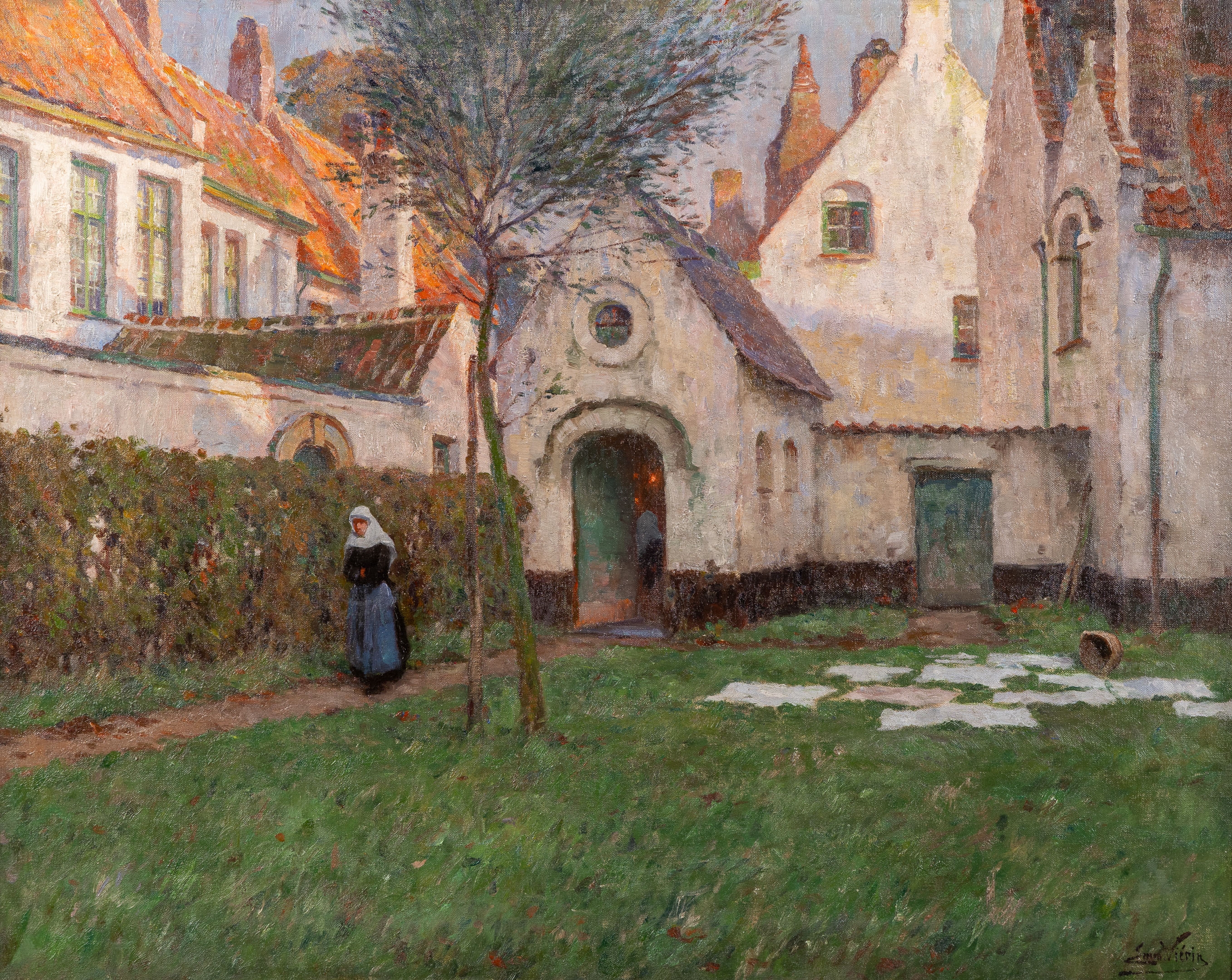 Artwork by Emmanuel Vierin, The Bleaching of the Laundry at the Beguinage of Kortrijk, Made of Oil on canvas