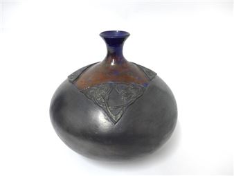 MYRA WISHART  A raku pottery large bulbous vase with - Myra Wishart