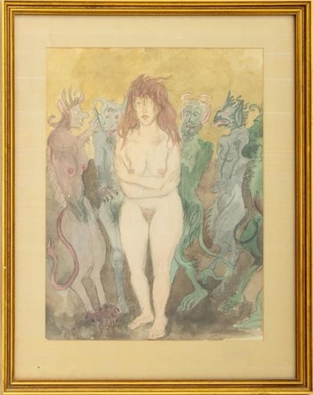 Raphael Soyer Nude Woman Mixed Media by Raphael Soyer