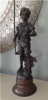 bronze sculpture of a boy fishing - Auguste Moreau