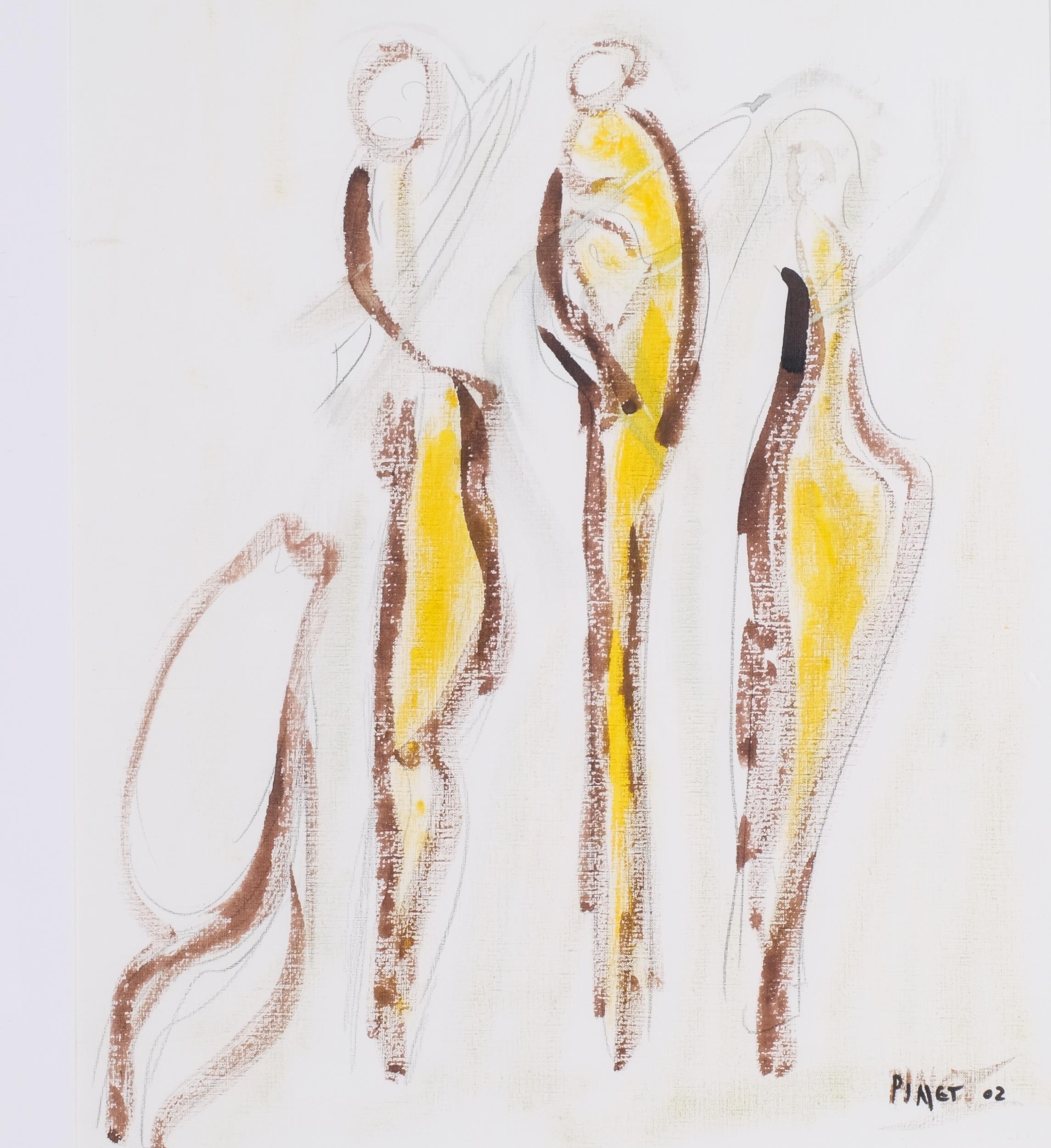 Artwork by Thierry Pinet de Gaulade, abstract figures 2002, Made of mixed media on canvas board