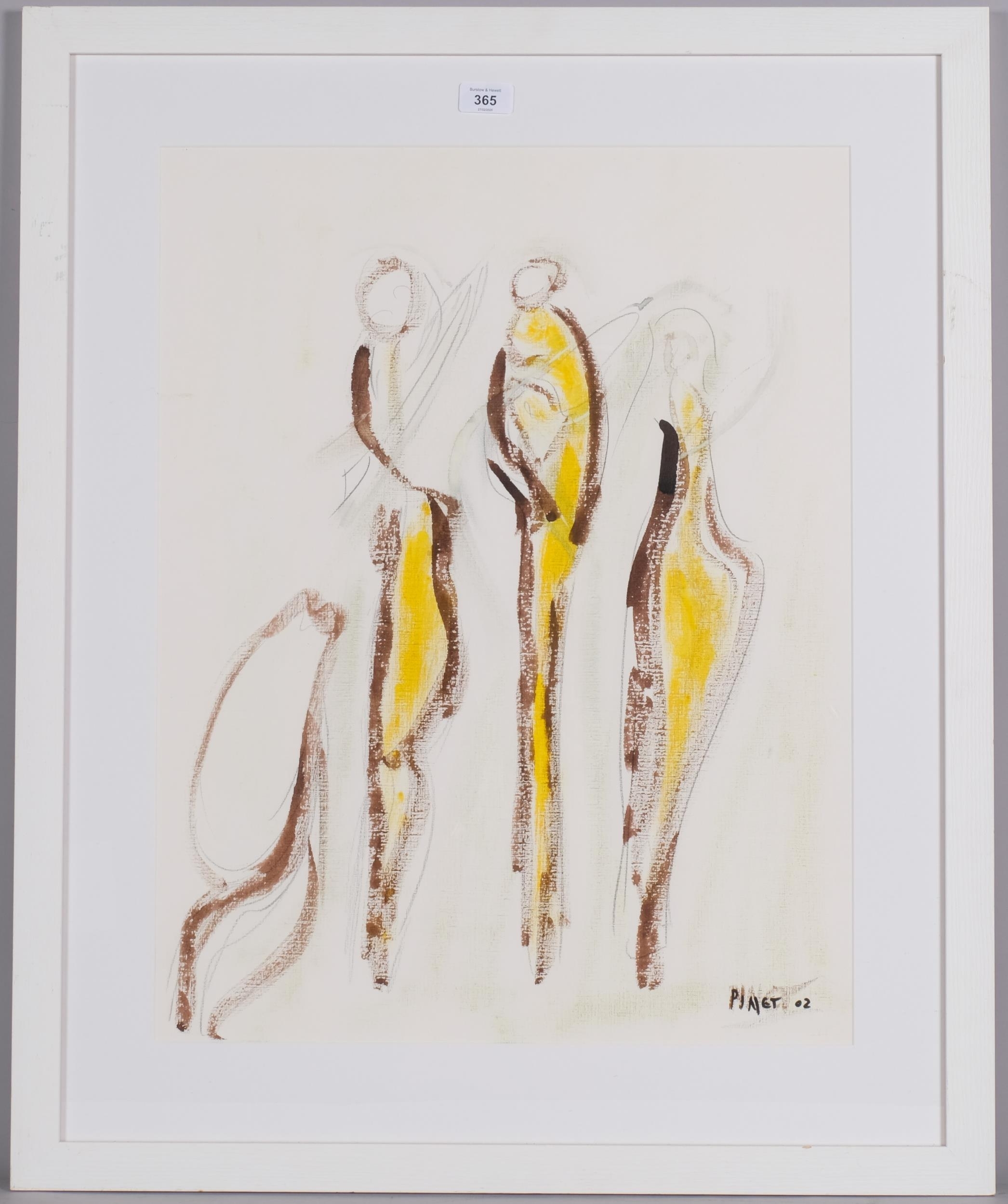 Artwork by Thierry Pinet de Gaulade, abstract figures 2002, Made of mixed media on canvas board