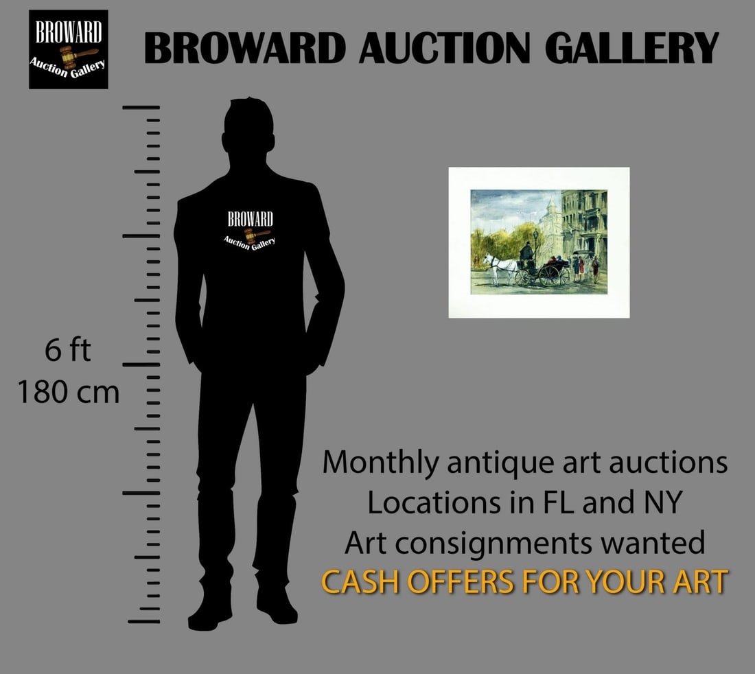 Artwork by Jerri Ricci, New York Cityscape with Horse Carriage, Made of watercolor on heavy paper