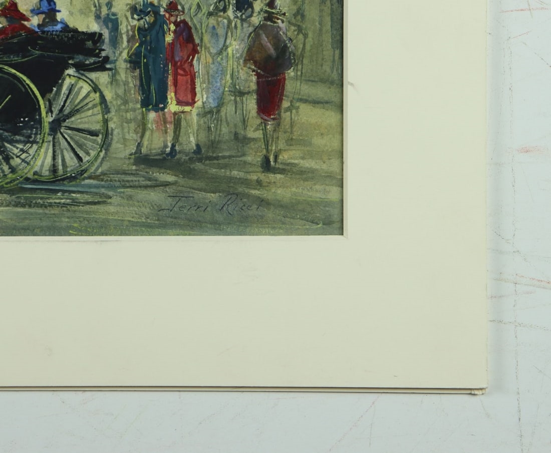 Artwork by Jerri Ricci, New York Cityscape with Horse Carriage, Made of watercolor on heavy paper