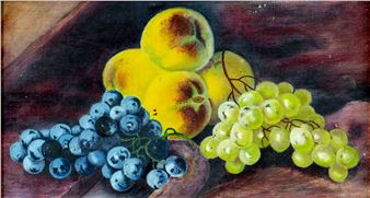 Still Life with Grapes and Peaches - Sarah M Bartlett Lasee (american, 19/20 Centuries)