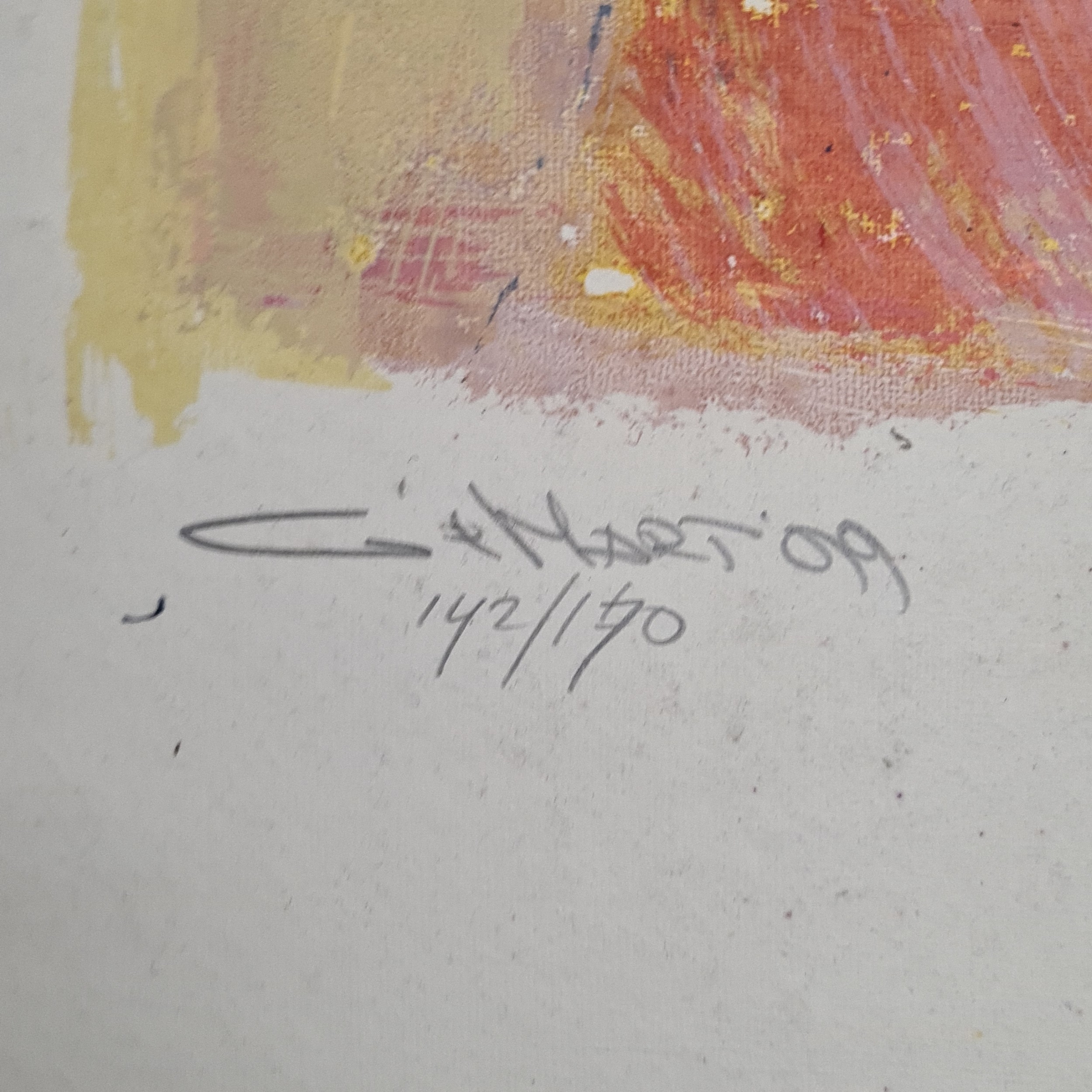 Artwork by Gerard 't Hart, t Hart. Both feature colourful and bold portraits of Shamanic figures from his extensive travels. Signed numbered and dated 1999 lower in pencil. These two prints would look fabulous framed as a pair. Same prints can be seen for sale at €75 each on vanbellencolour.nl
MM: 69cm x 89cm

Gerard, Made of PAPER PAINTINGS