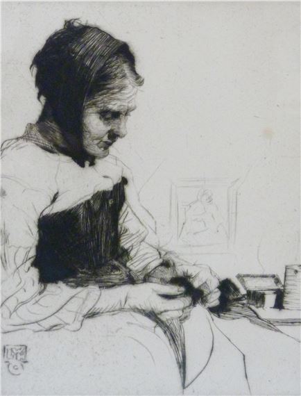 Woman sewing by William Lee-Hankey, 1869