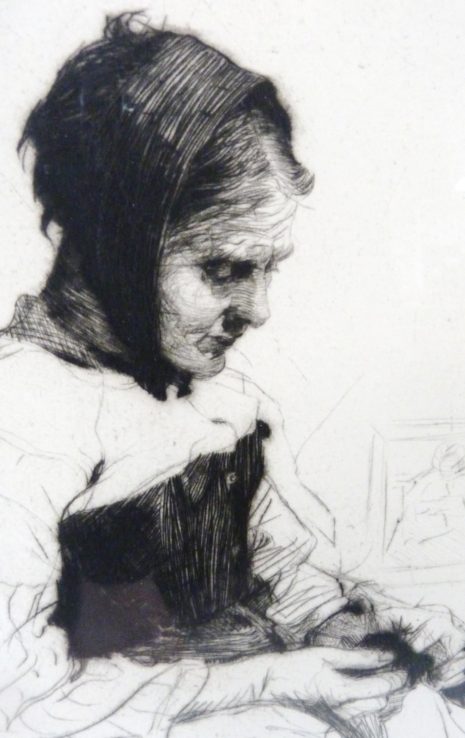 Artwork by William Lee-Hankey, Woman sewing, Made of etching