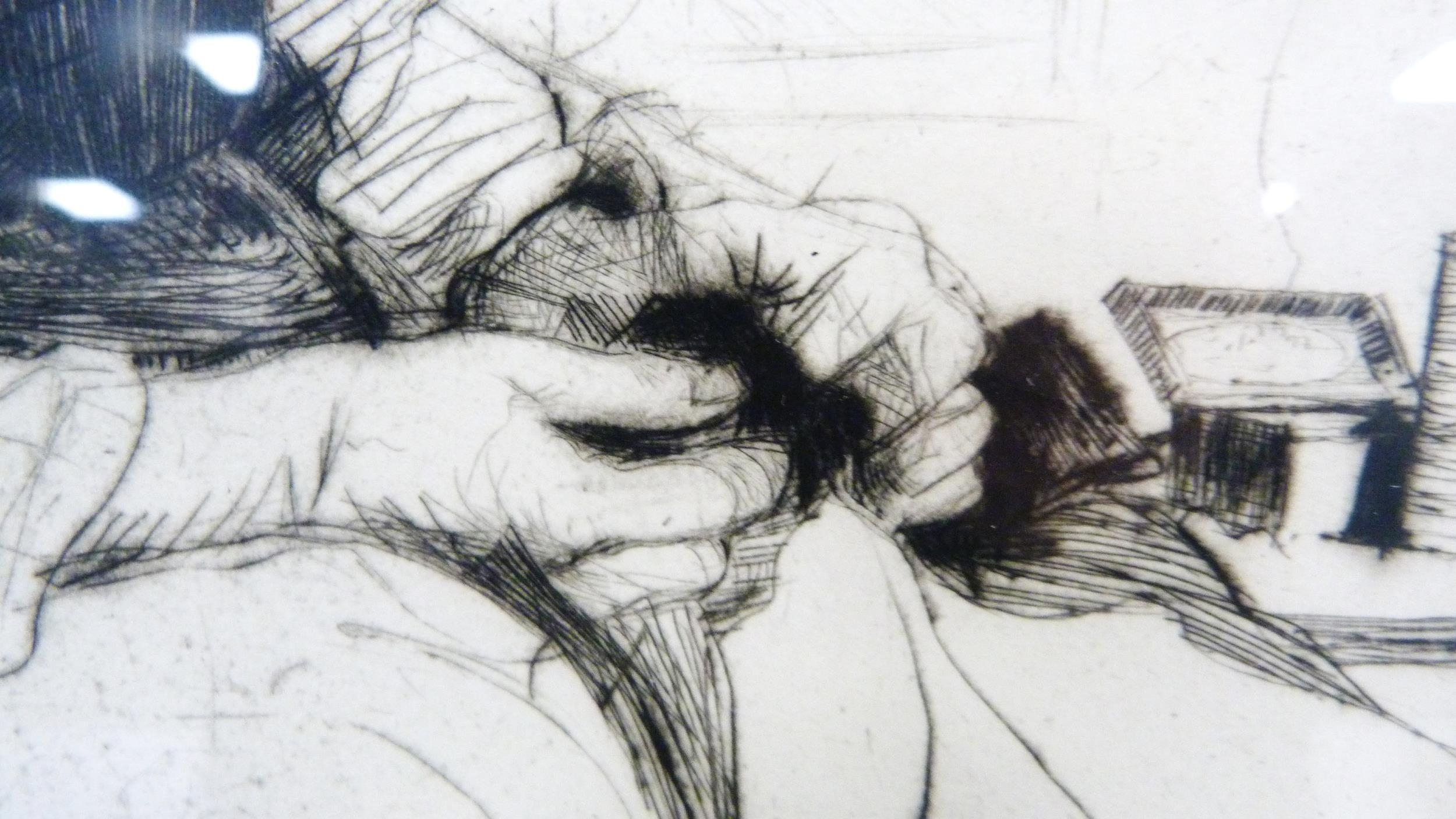 Artwork by William Lee-Hankey, Woman sewing, Made of etching