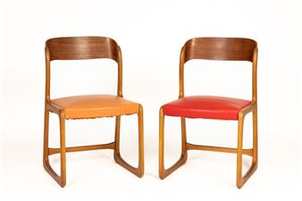 Paire de chaises en bois et dossier en bois courbé modèle "Bémol" - Baumann