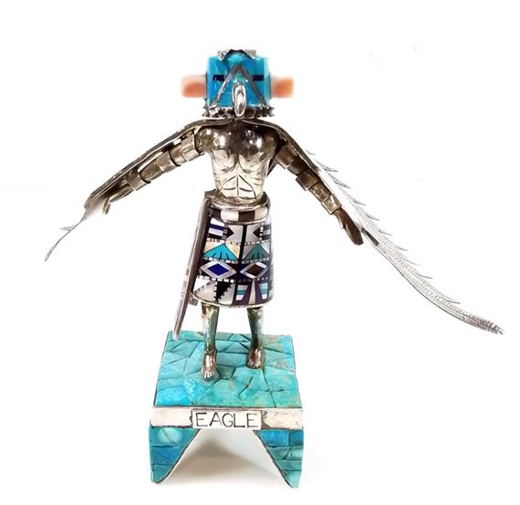 Navajo sterling inlaid minerals eagle kachina - David Freeland 