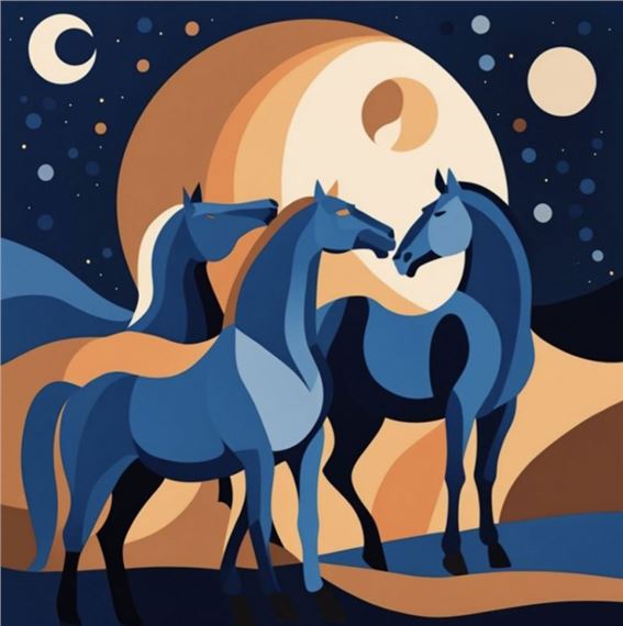 Horse trio at night by Grupa Three Art, 2025