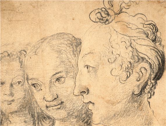 Trois têtes de femme, l’une les cheveux noués et de profil - Wolf Huber