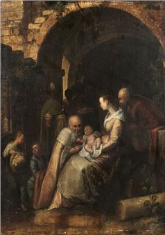 The Adoration of the Magi Pair of oak panels - Karel van Mander