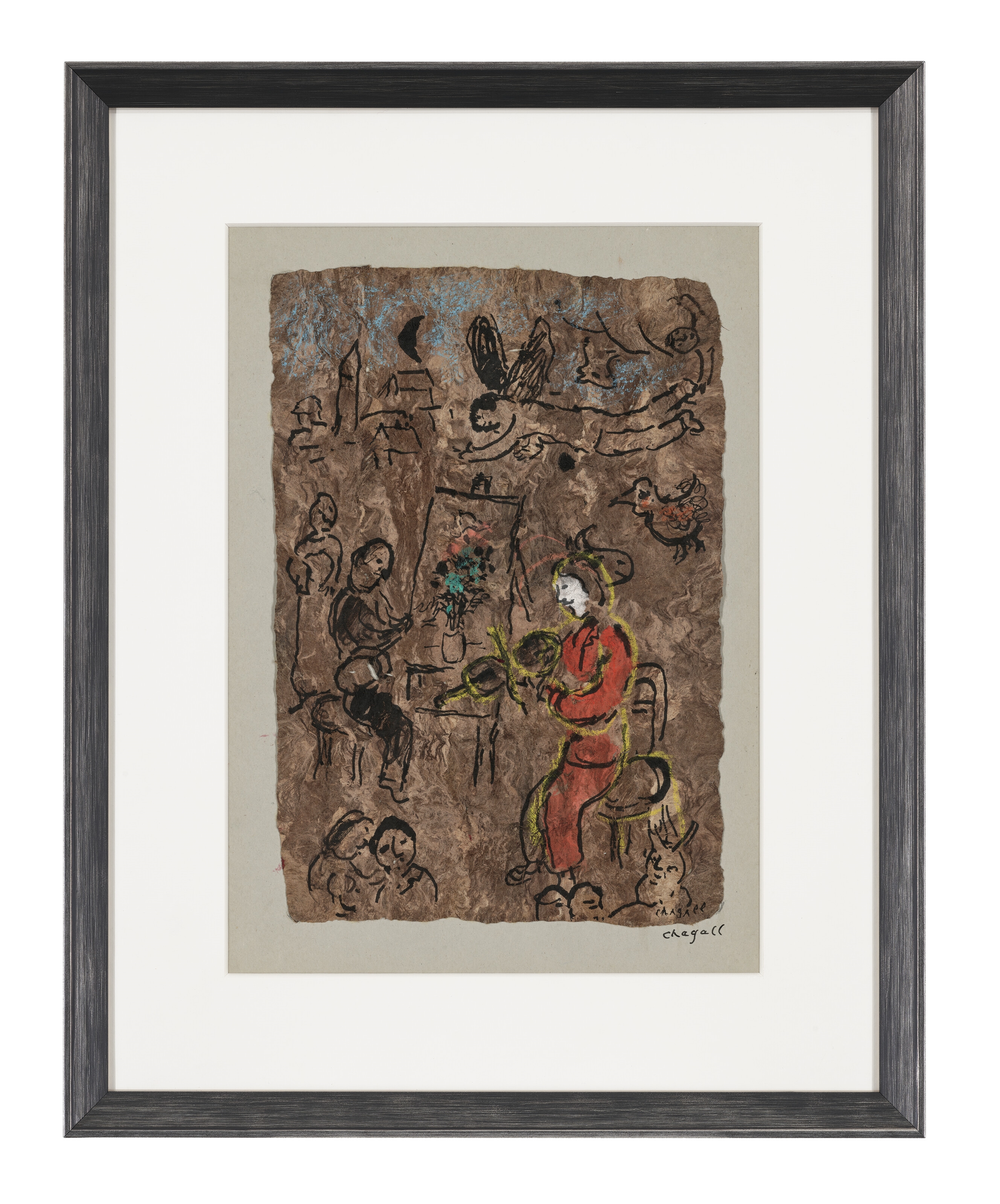 Marc Chagall | Peintre et violoniste en rouge sur fond brun (Circa 1979 ...