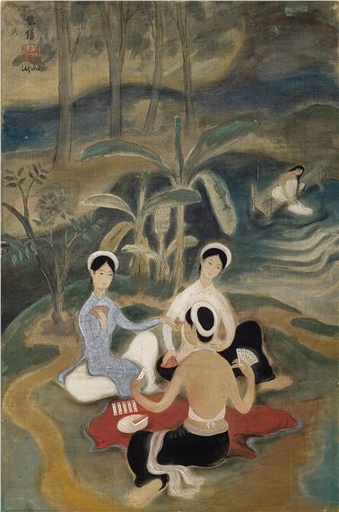 Les joueuses de cartes (Card Players) by Lê Phổ, Painted circa 1940