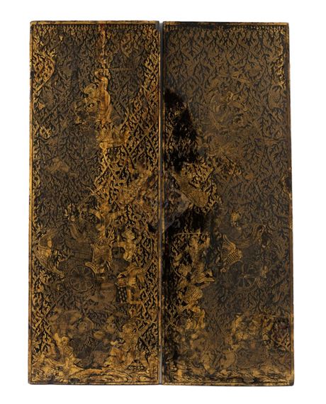 TWO GOLD-PAINTED CABINET DOORS by Thai School, 19th Century, 19. Jh
