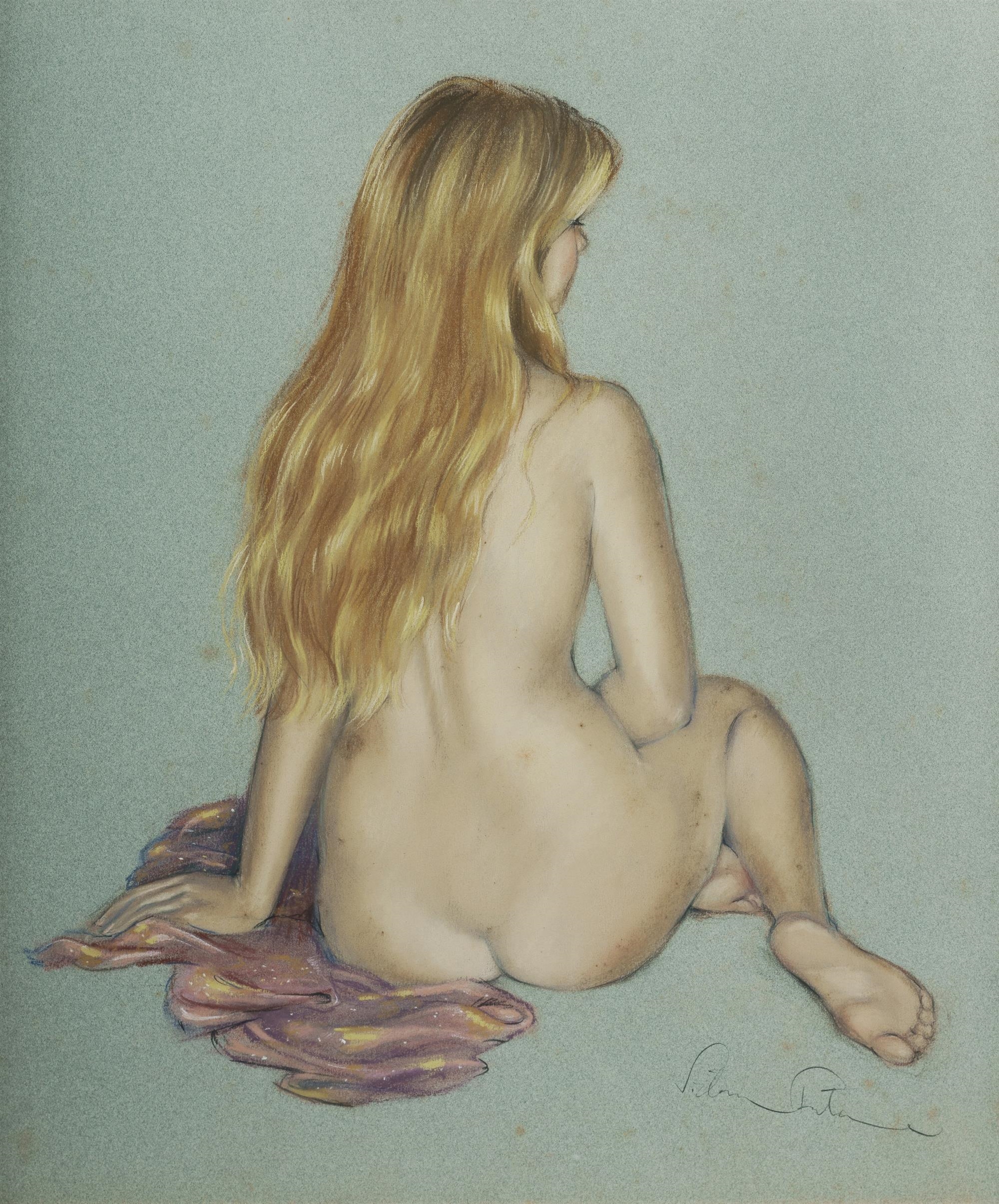 Artwork by Victoria Fontaine-Wolf, Nude with Flowing Hair, Made of Pastel