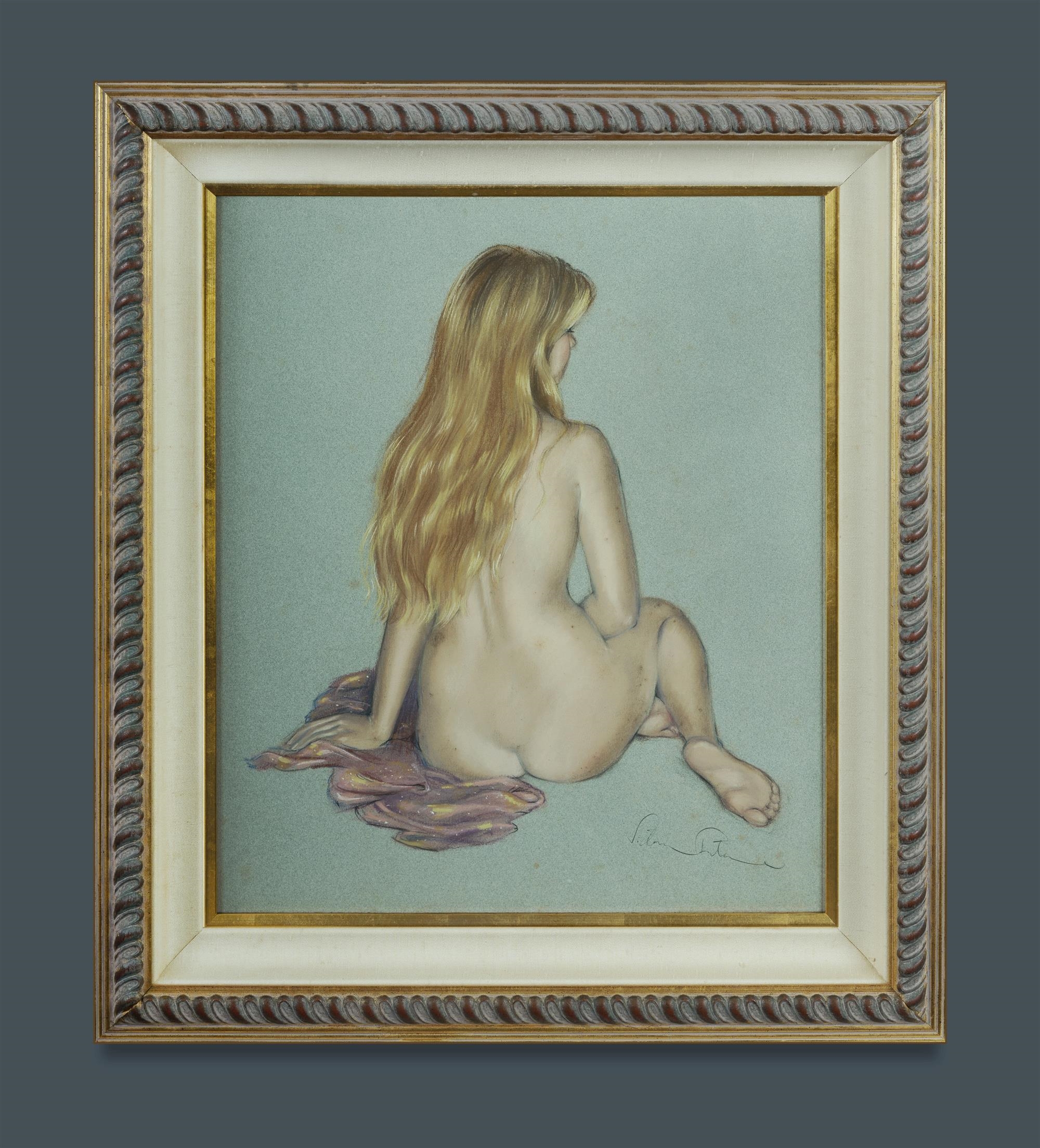Artwork by Victoria Fontaine-Wolf, Nude with Flowing Hair, Made of Pastel