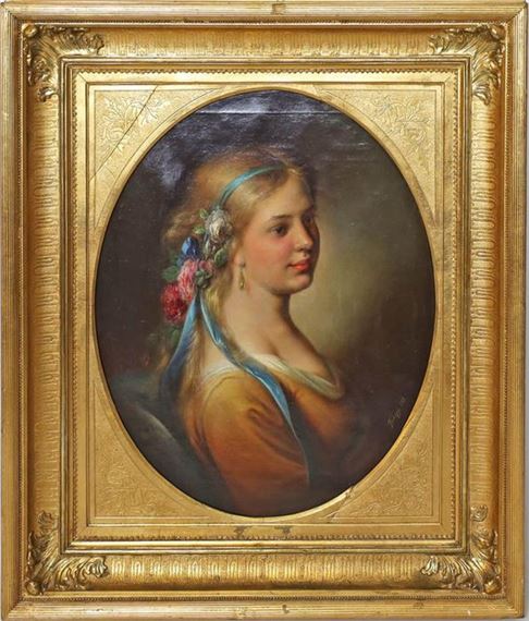 Allegorische Darstellung eines hübschen Mädchens mit Rosen im Haar by Friedrich Krepp, 1868