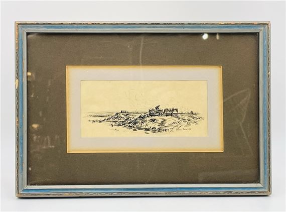 Ink on Paper Western Artwork Signed Ross Saulet by Ross Saulet