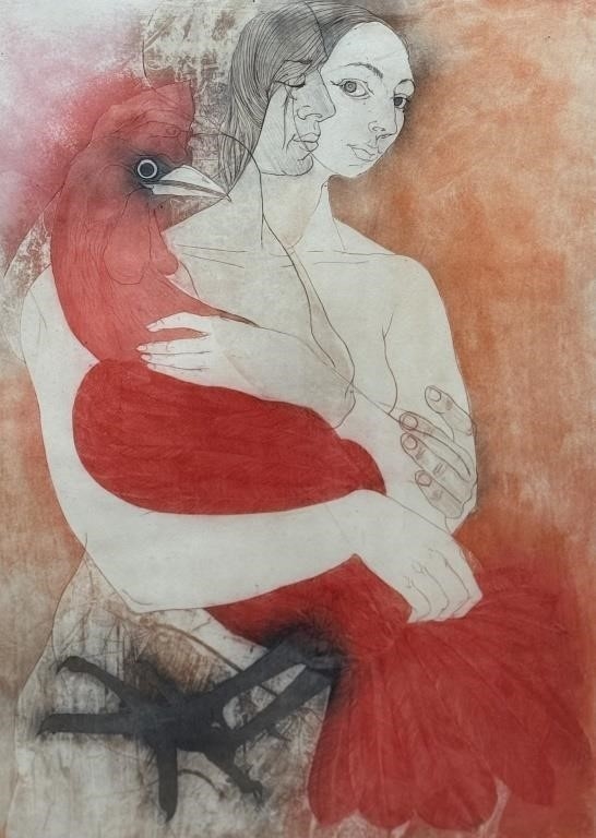 Artwork by David Berg, David Silverberg (Canadian b.1936) signed engraving Magic Rooster, Made of Engraving