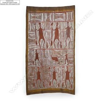 large Aboriginal eucalyptus bark painting - Mithili Wanambi