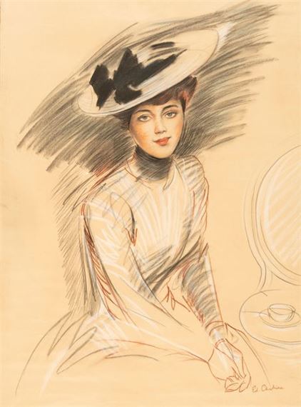 Portrait of an Elegant Woman with a Hat by Edgar Chahine